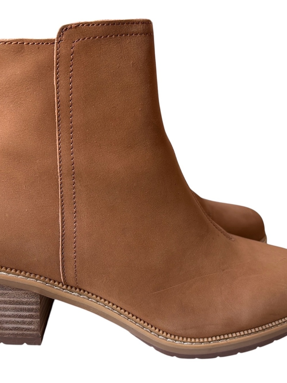 Toms Marina Tan Leather Ankle Booties with Stacked Heel